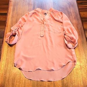 Womens size Small, Maurices, 3 quarter length with buttons, sheer/pink blouse.